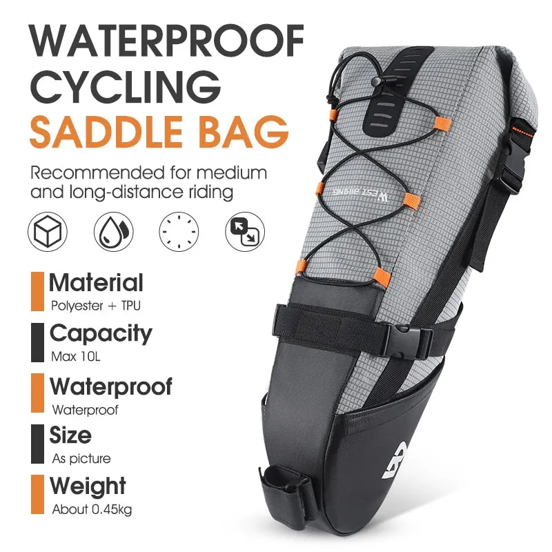 100% Waterproof Bicycle Saddle Bag 10L Foldable Under Seat Bike Bag Tools Pannier MTB Road Cycling Tail Rear Bag