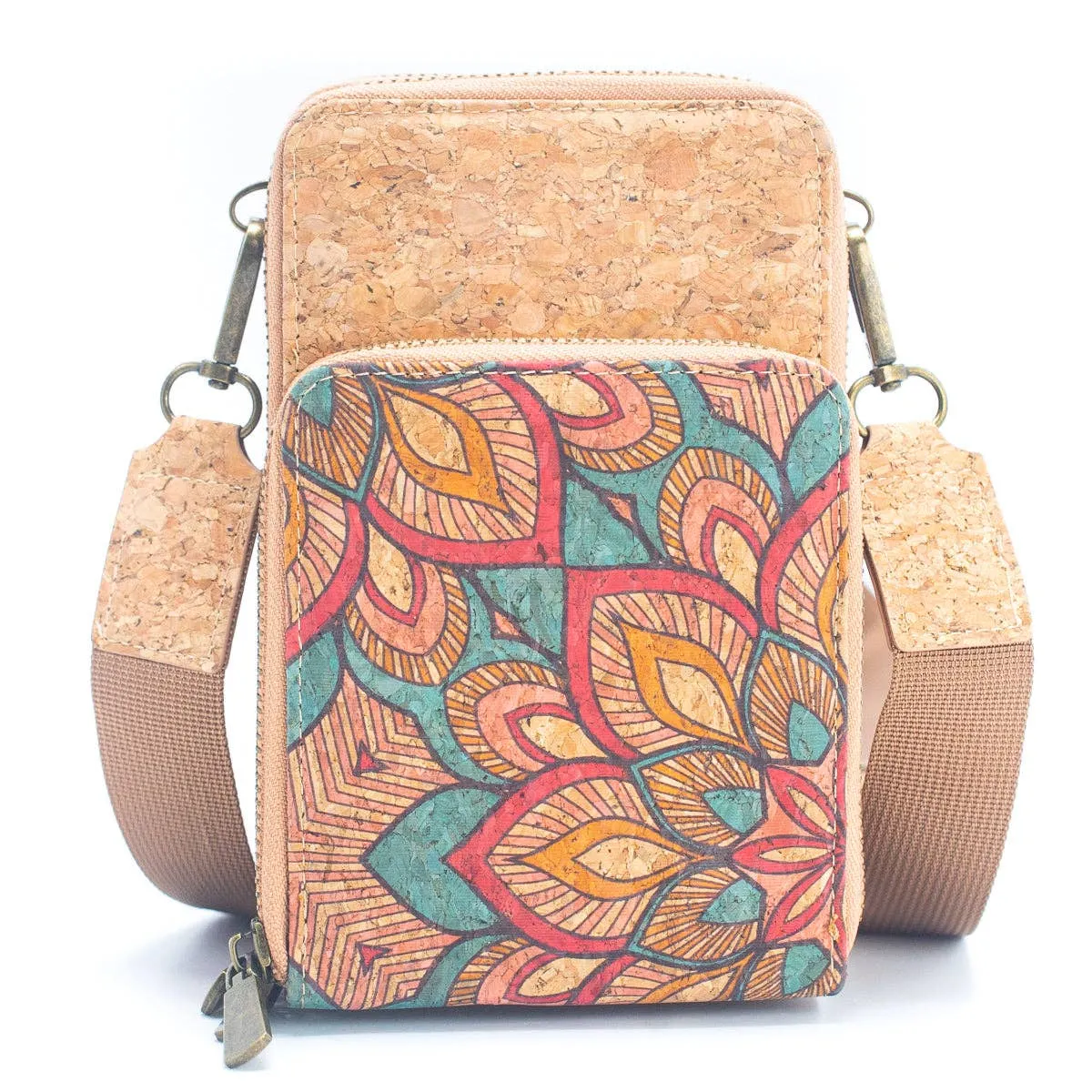 2241 Cork Crossbody Phone Bag with Triple Zipper