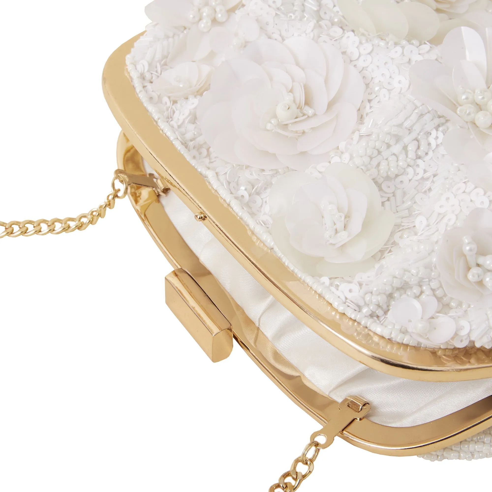 Accessorize London White Floral Bridal Clip Frame Clutch Bag