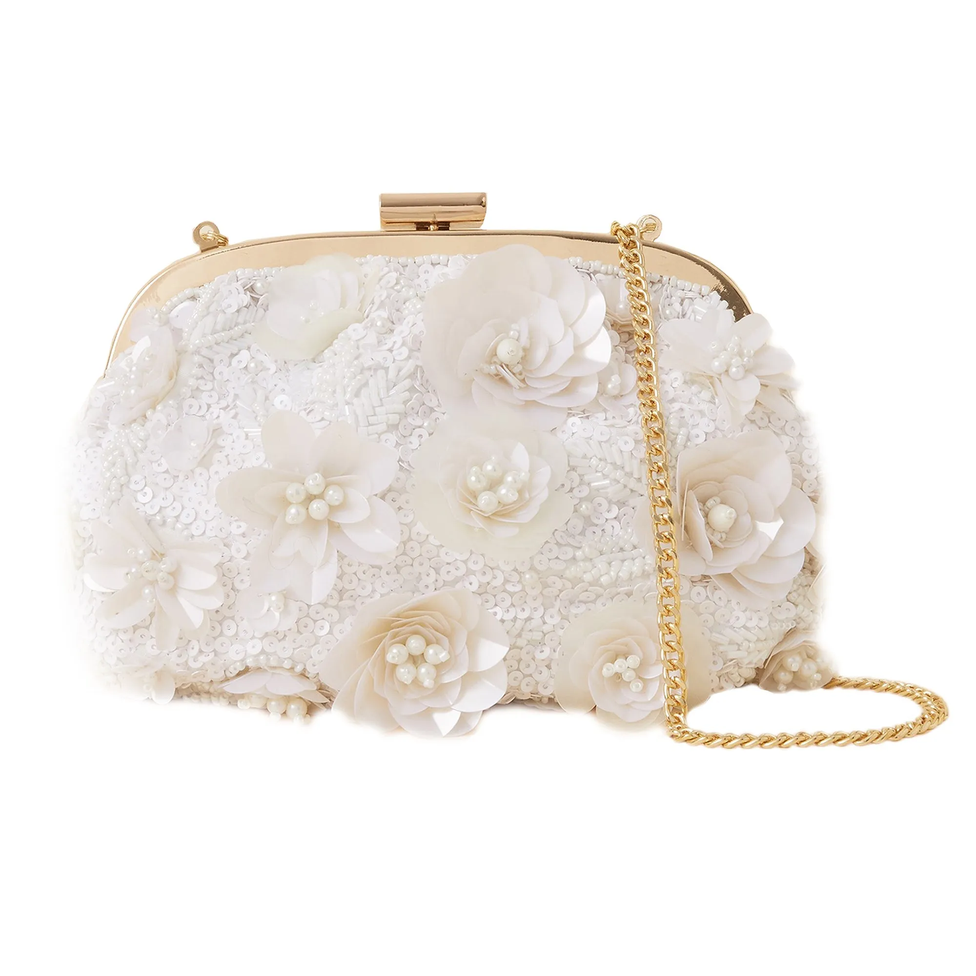 Accessorize London White Floral Bridal Clip Frame Clutch Bag