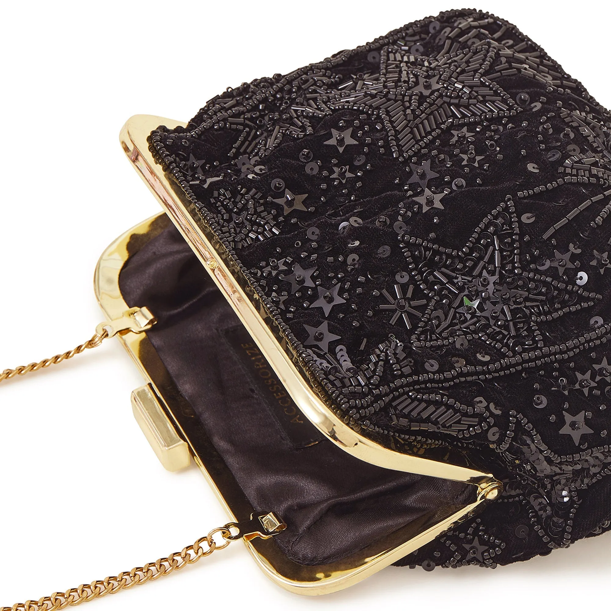 Accessorize London Women's Black Star Embellished Clip Frame Bag