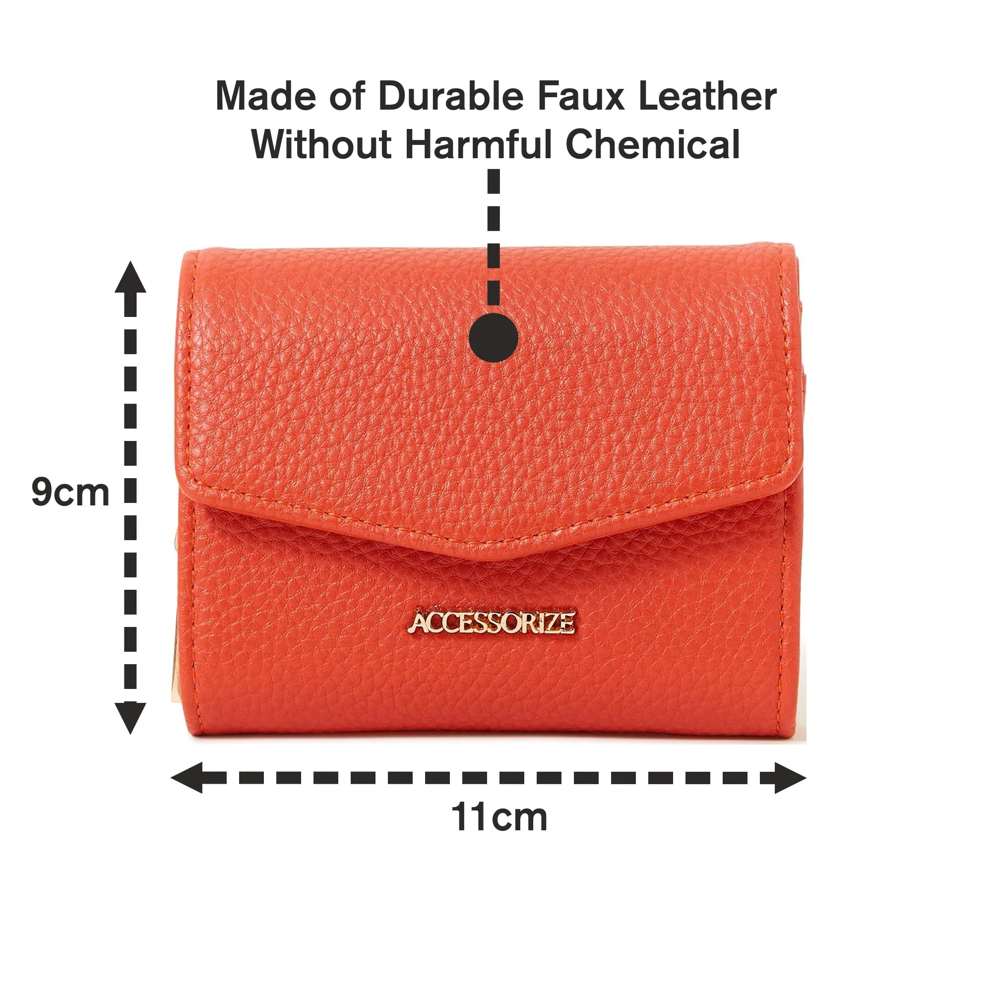 Accessorize London Women's Faux Leather Orang Small Flap Zip Around Purse