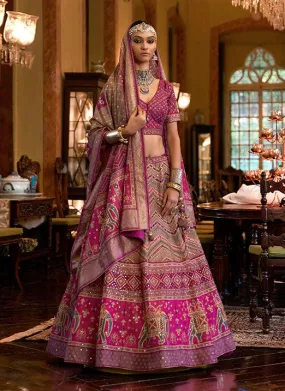 Affectionate Pink Bridal Lehenga Choli with Sparkle & Mirror Work in Smooth Rajwadi Silk