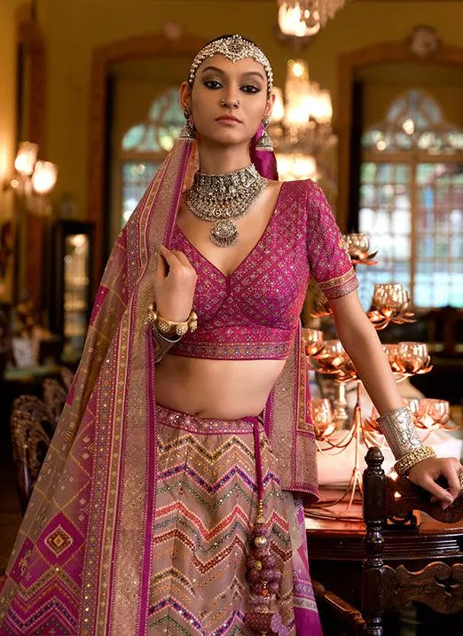 Affectionate Pink Bridal Lehenga Choli with Sparkle & Mirror Work in Smooth Rajwadi Silk