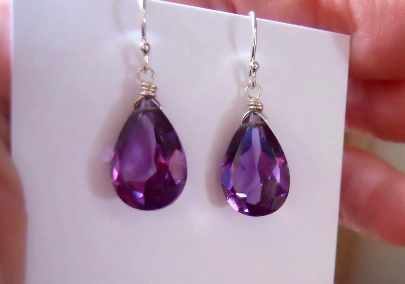 Alexandrite Quartz Color Change Pear Earrings