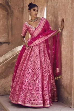 Aniq Lehenga Set - Hot pink