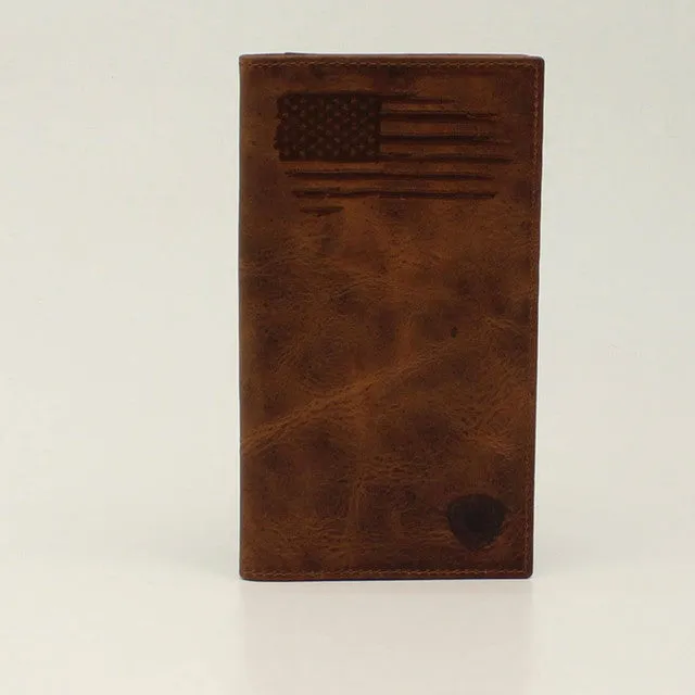 Ariat Medium Brown Flag Patch Rodeo Wallet