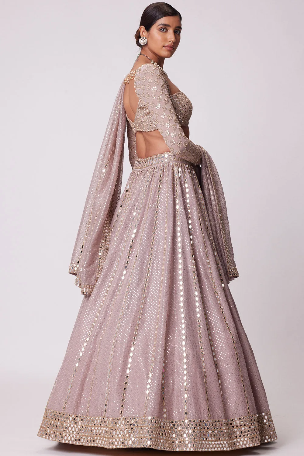 Ash Pink Sequins And Mirror Lehenga Set