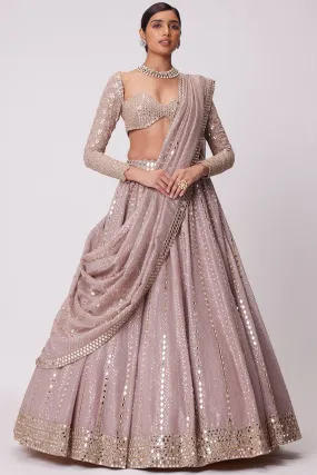 Ash Pink Sequins And Mirror Lehenga Set