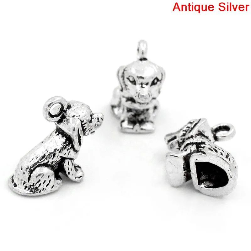 AVBeads Animal Dog Charms Silver 16mm x 14mm Metal Charms 4pcs