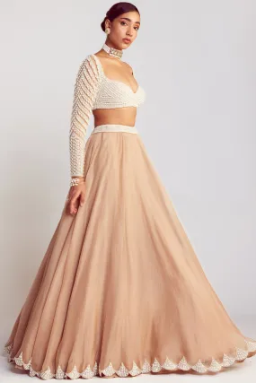 Beige Pearl Embellished Lehenga