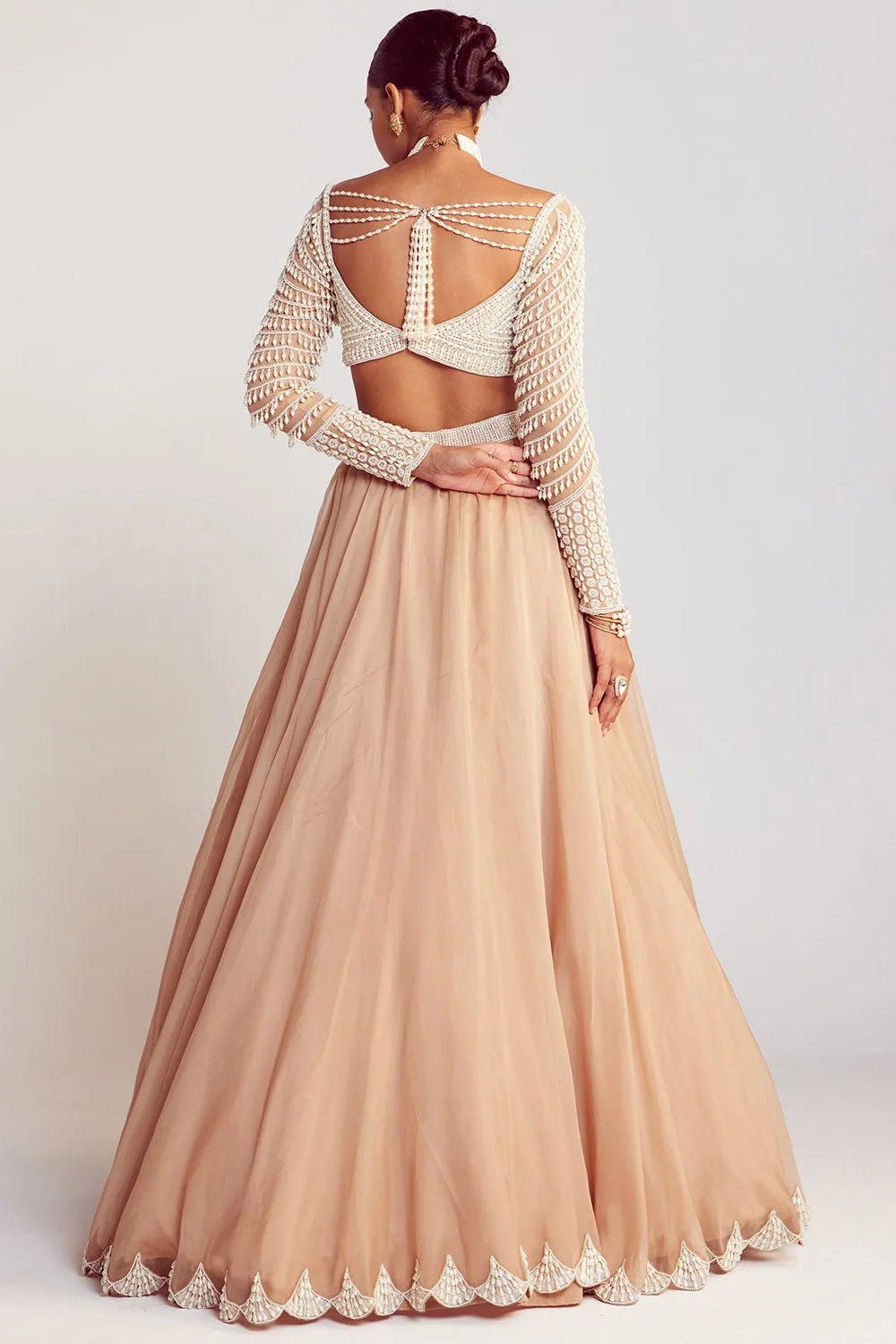 Beige Pearl Embellished Lehenga