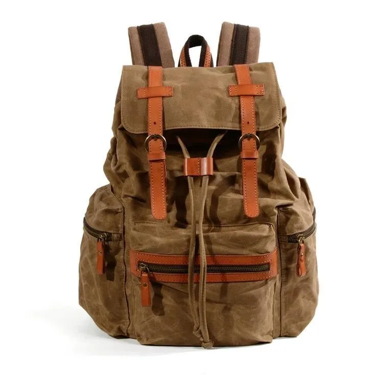 Black and Brown Waterproof Canvas Leather Backpack