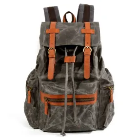 Black and Brown Waterproof Canvas Leather Backpack