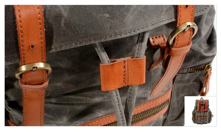 Black and Brown Waterproof Canvas Leather Backpack