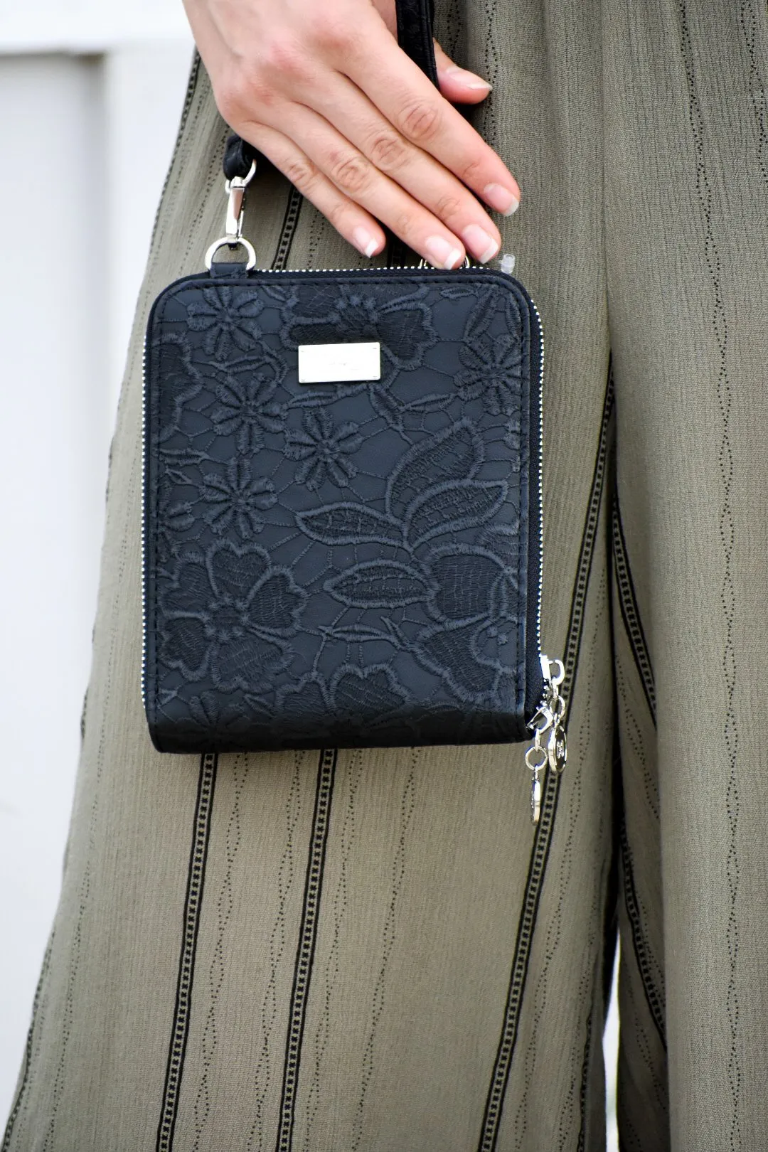 Black Embroidered Mini Crossbody Bag