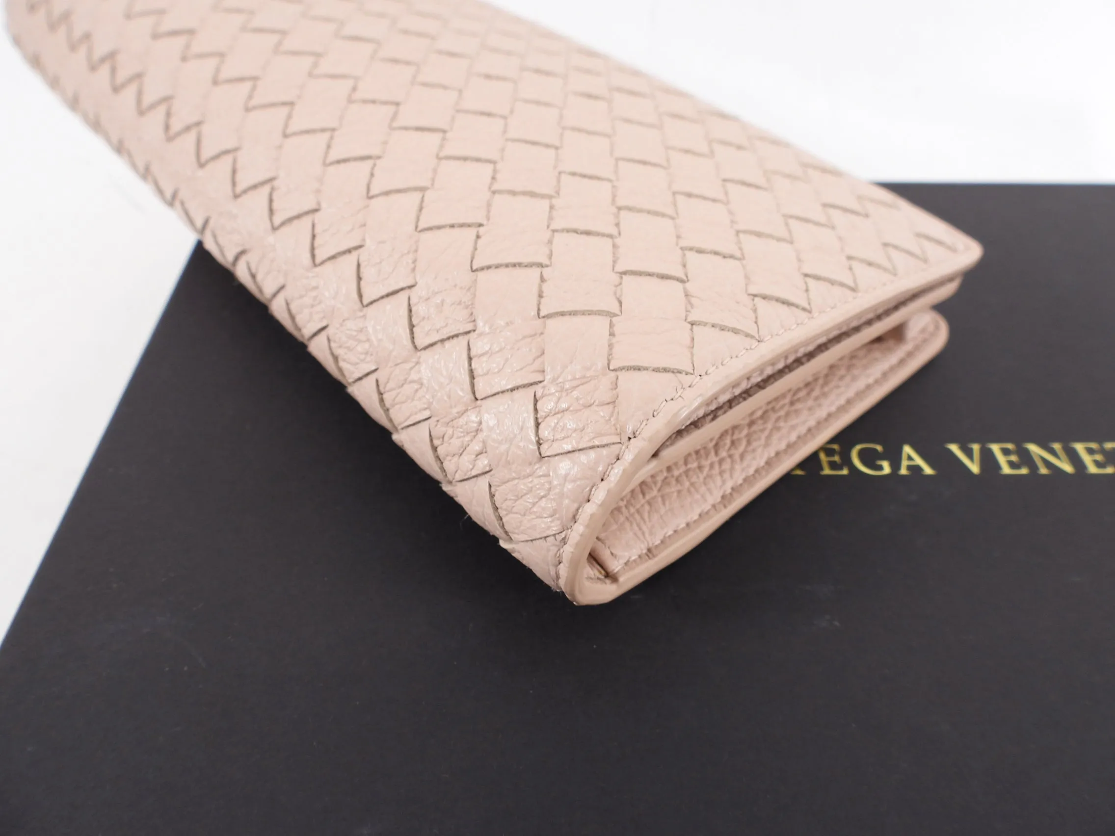 Bottega Veneta Intrecciato Leather Peach Rose Wallet on Strap