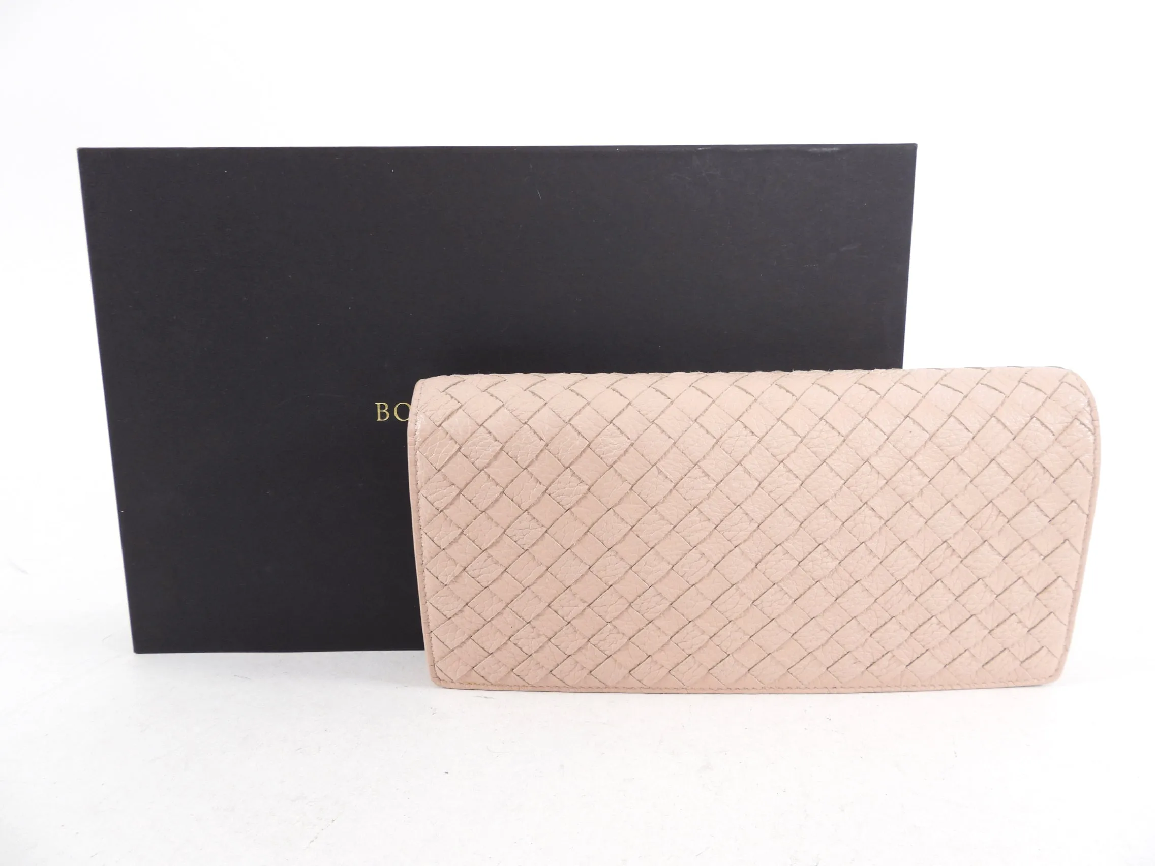 Bottega Veneta Intrecciato Leather Peach Rose Wallet on Strap