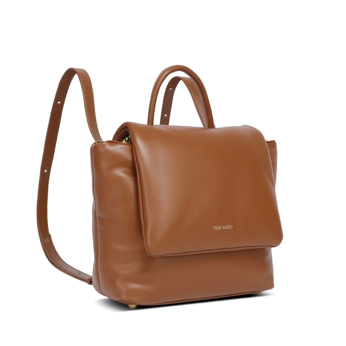 Bubbly Vegan Leather Flap Backpack | Chestnut