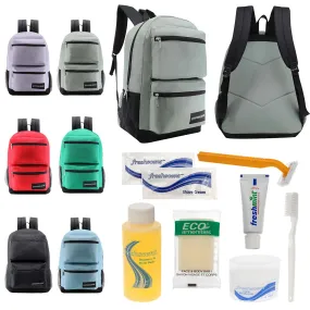 Bulk Case of 12 19" Backpacks and 12 Hygiene & Toiletries Kit - Wholesale Care Package - Disaster Relief Kit, Homeless, Charity