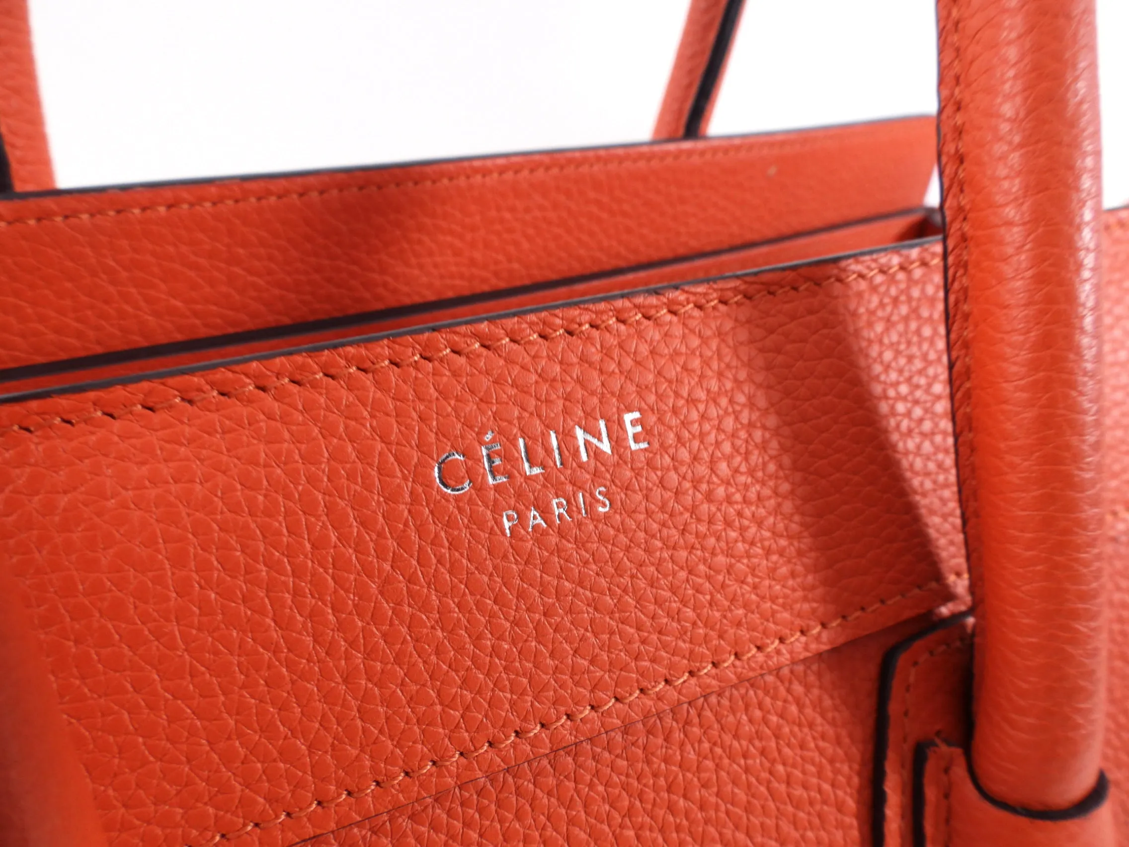 Celine Orange Micro Luggage Tote Bag