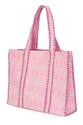 Cotton Tote Bag In Baby Pink & White