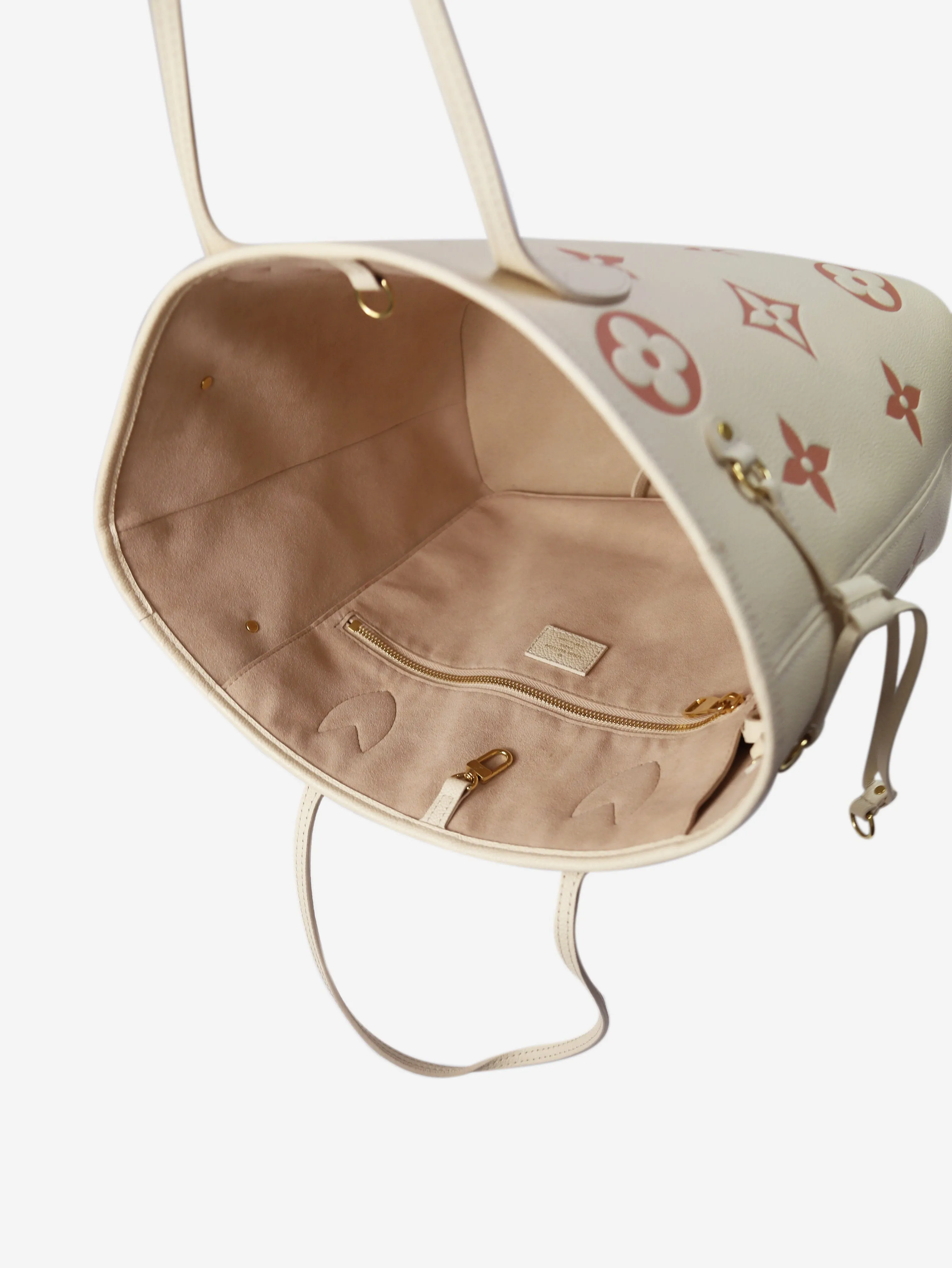 Cream Neverfull monogram Empreinte leather MM tote bag