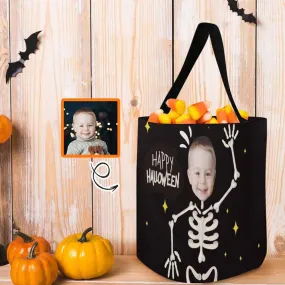 Custom Face Skull Halloween Trick or Treat Colorful Tote Bags (8.26 x 7.87)