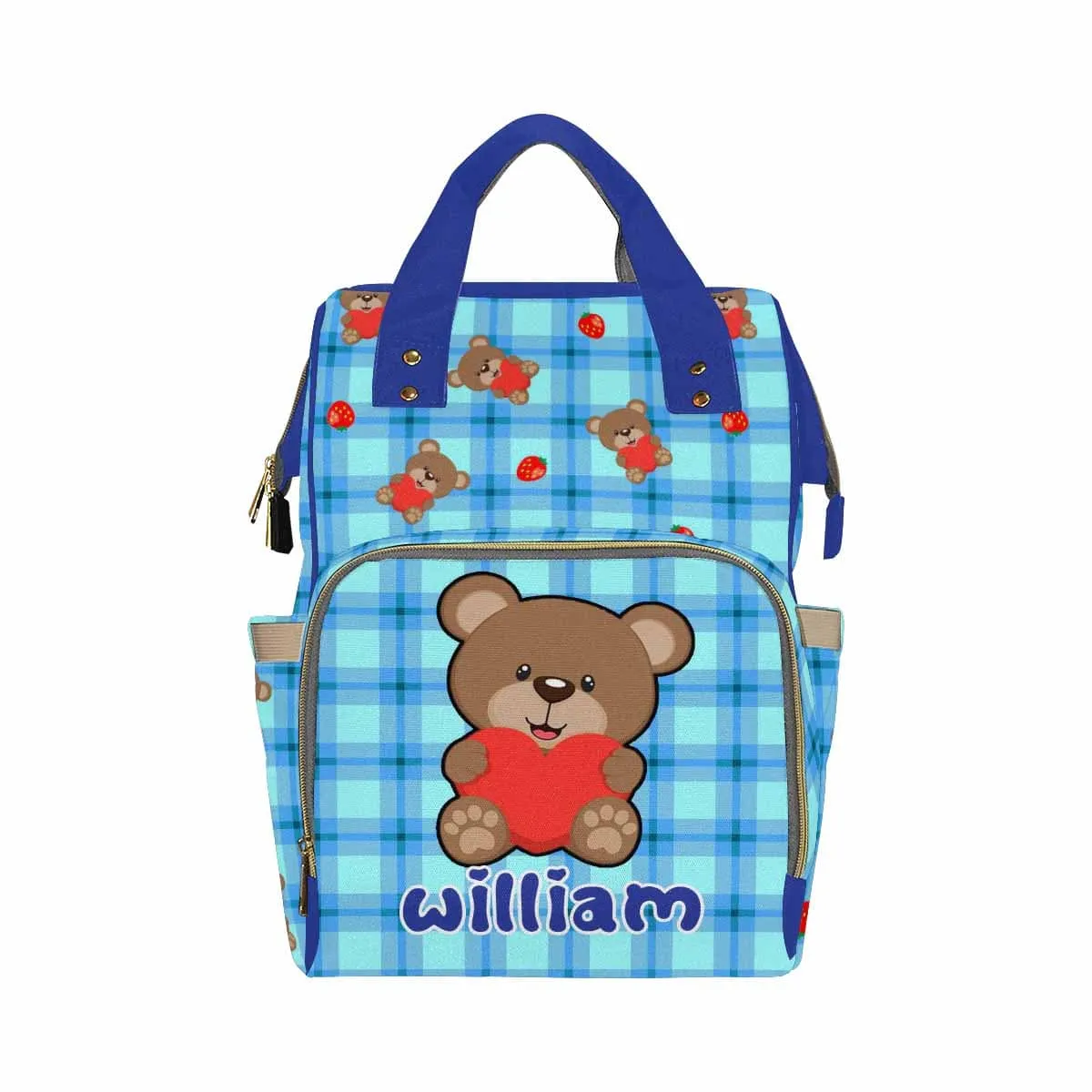 Custom Name Bear Blue  Diaper Bag Backpack Kid's School Bag