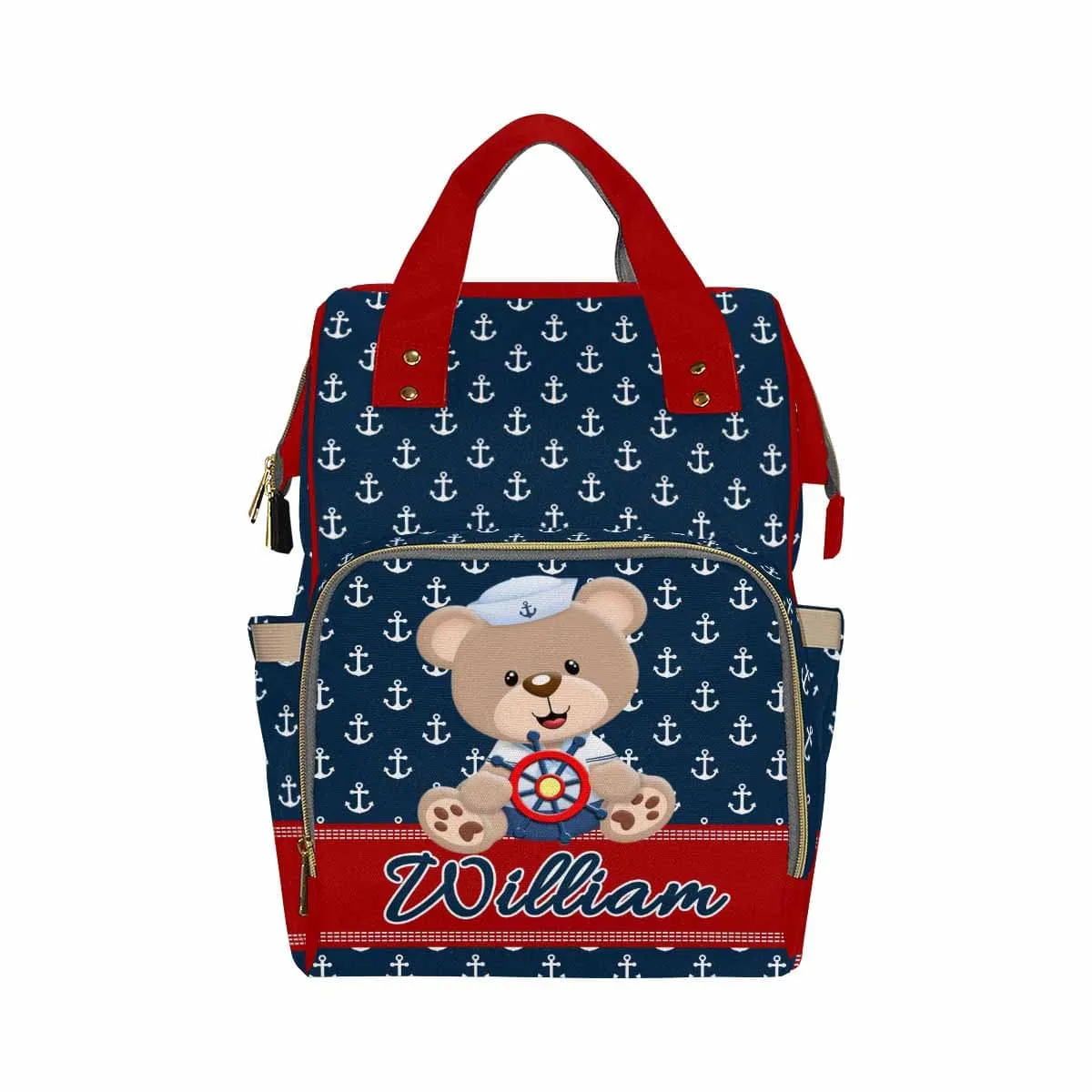 Custom Name Bear Navy Blue Diaper Bag Backpack Kid's School Bag