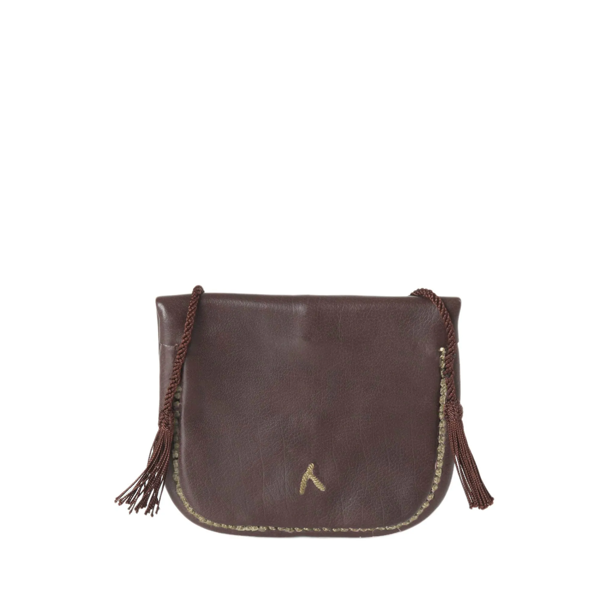 Embroidered Mini Crossbody Bag in Brown, Beige