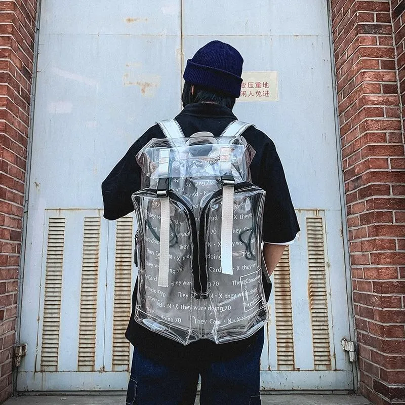 Extra Large Black/Silver Transparent Travel Backpacks for Men