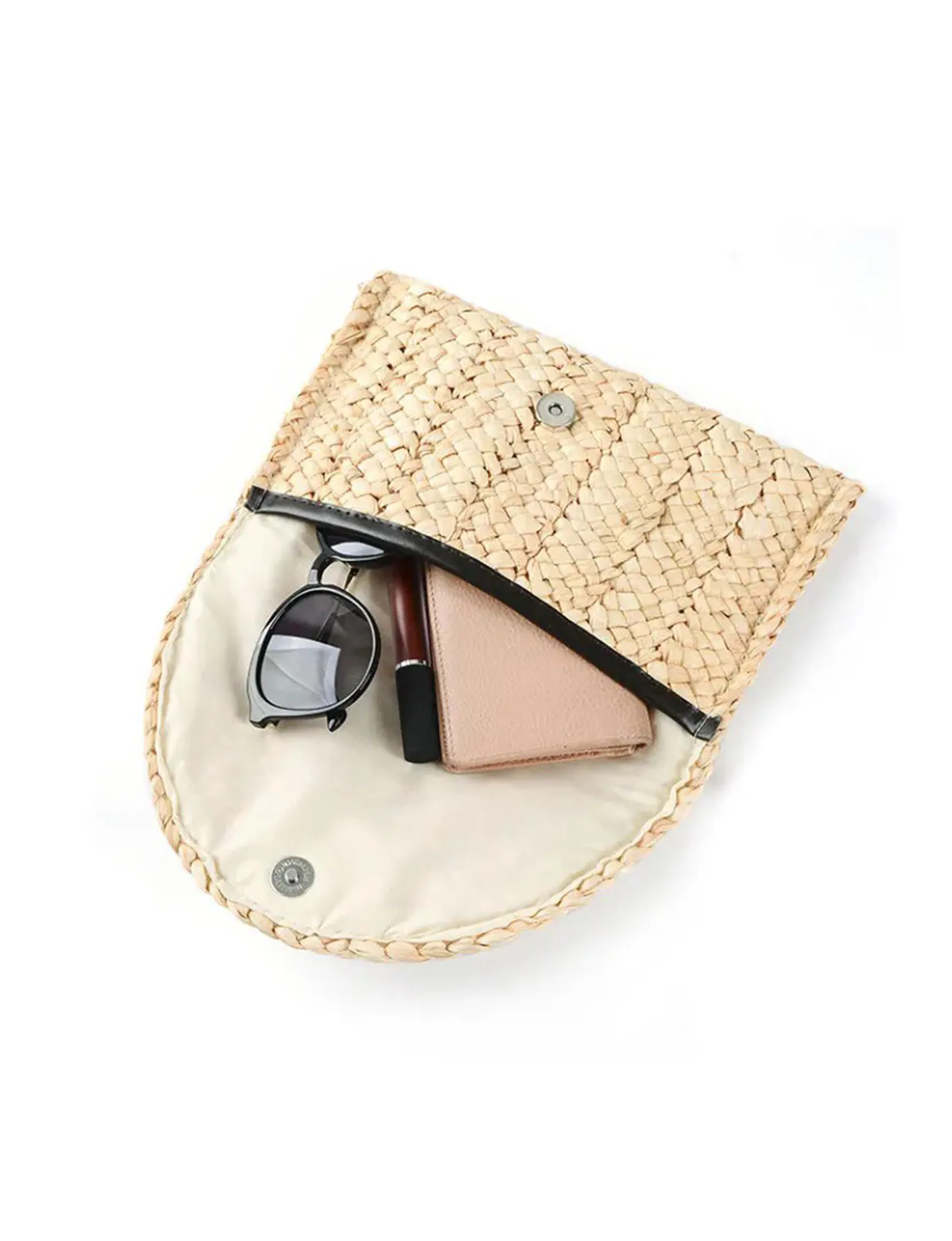 Handmade Woven Straw Clutch Rattan Bag, Natural