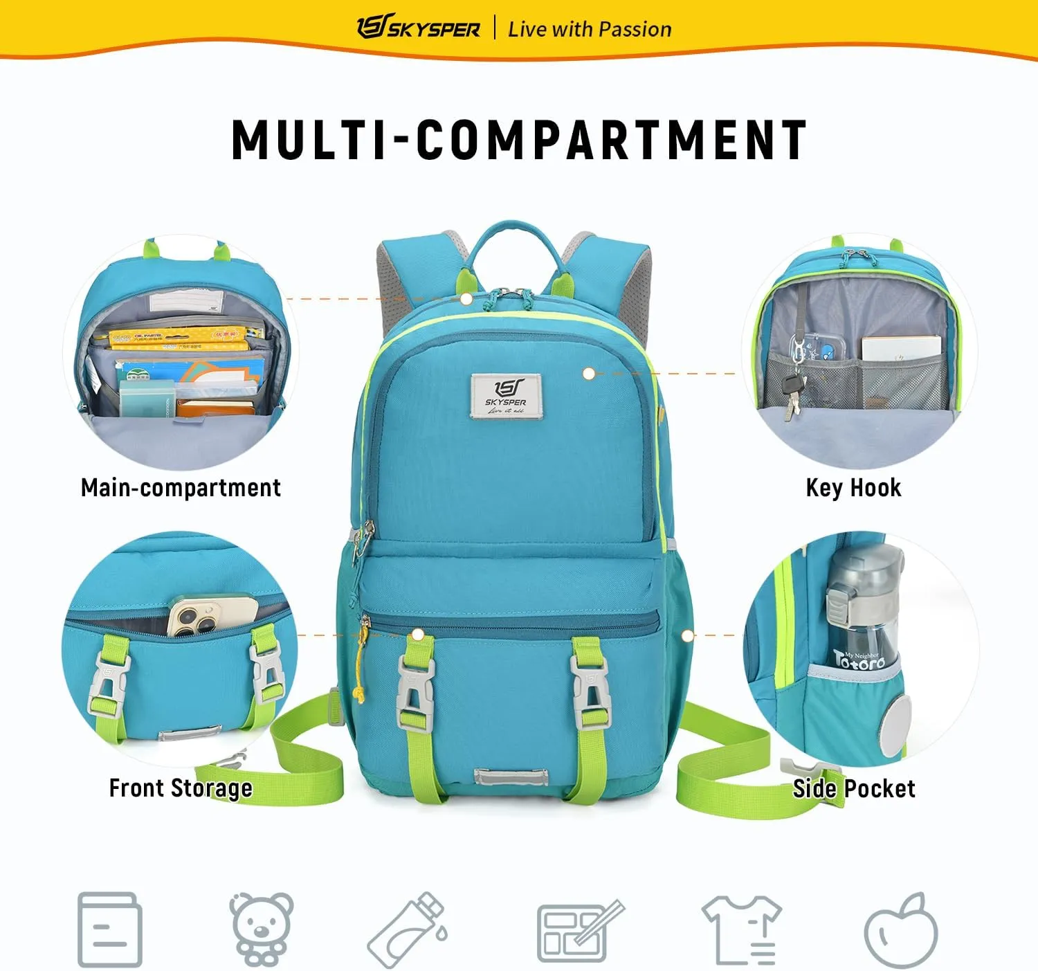 iKIEX18-SKYSPER 16.54-inch Kids Backpack Multi-compartment Travel Bags with DIY Sticker