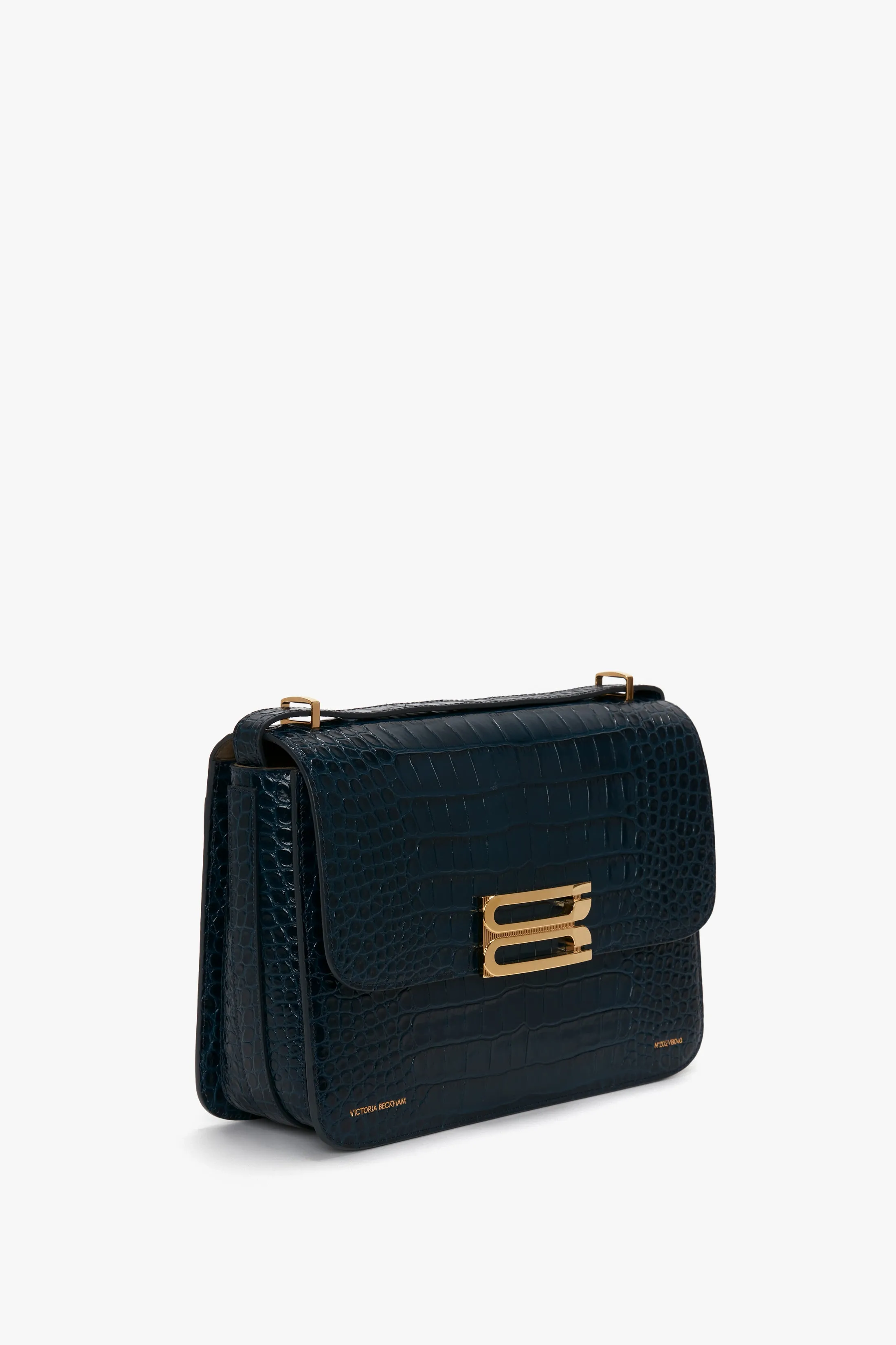 Jumbo Frame Shoulder Bag in Midnight Blue Croc-Effect Leather