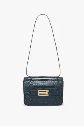 Jumbo Frame Shoulder Bag in Midnight Blue Croc-Effect Leather