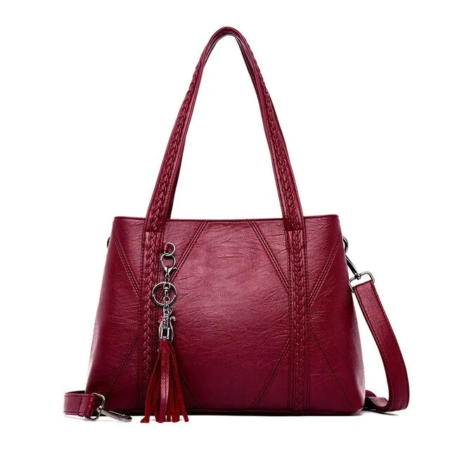 Large Capacity Tassel Leather Designer Shoulder Bag and Handbag