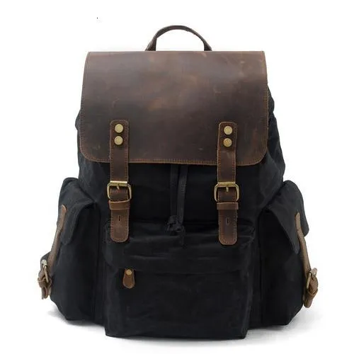 Large Capacity Waxed Canvas Leather Waterproof Daypack 76 Liter Backpack