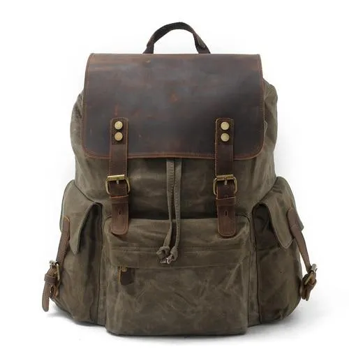 Large Capacity Waxed Canvas Leather Waterproof Daypack 76 Liter Backpack