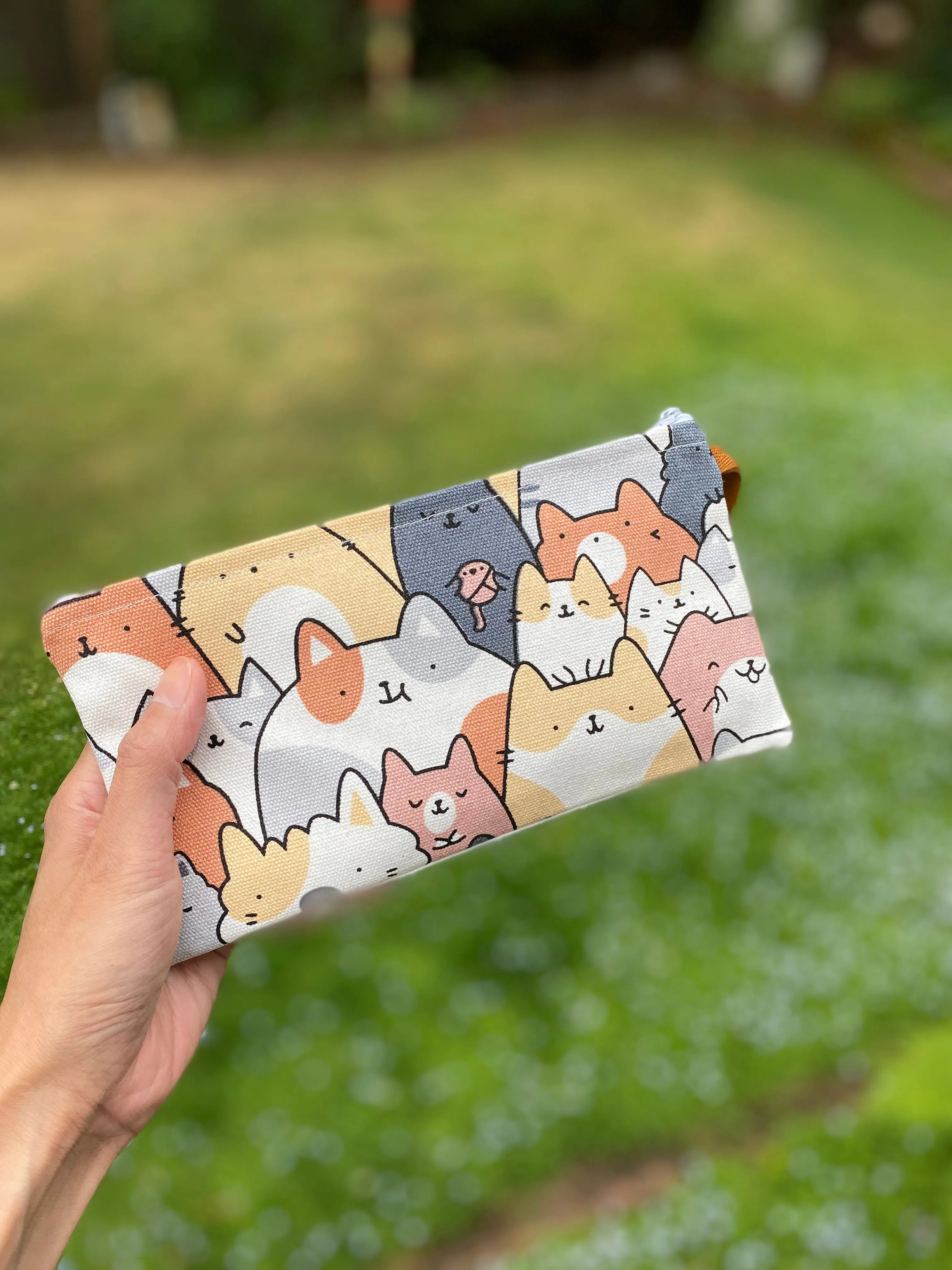 Large Handmade Cute Make Up/ Pencil Pouch with Wrist Strap