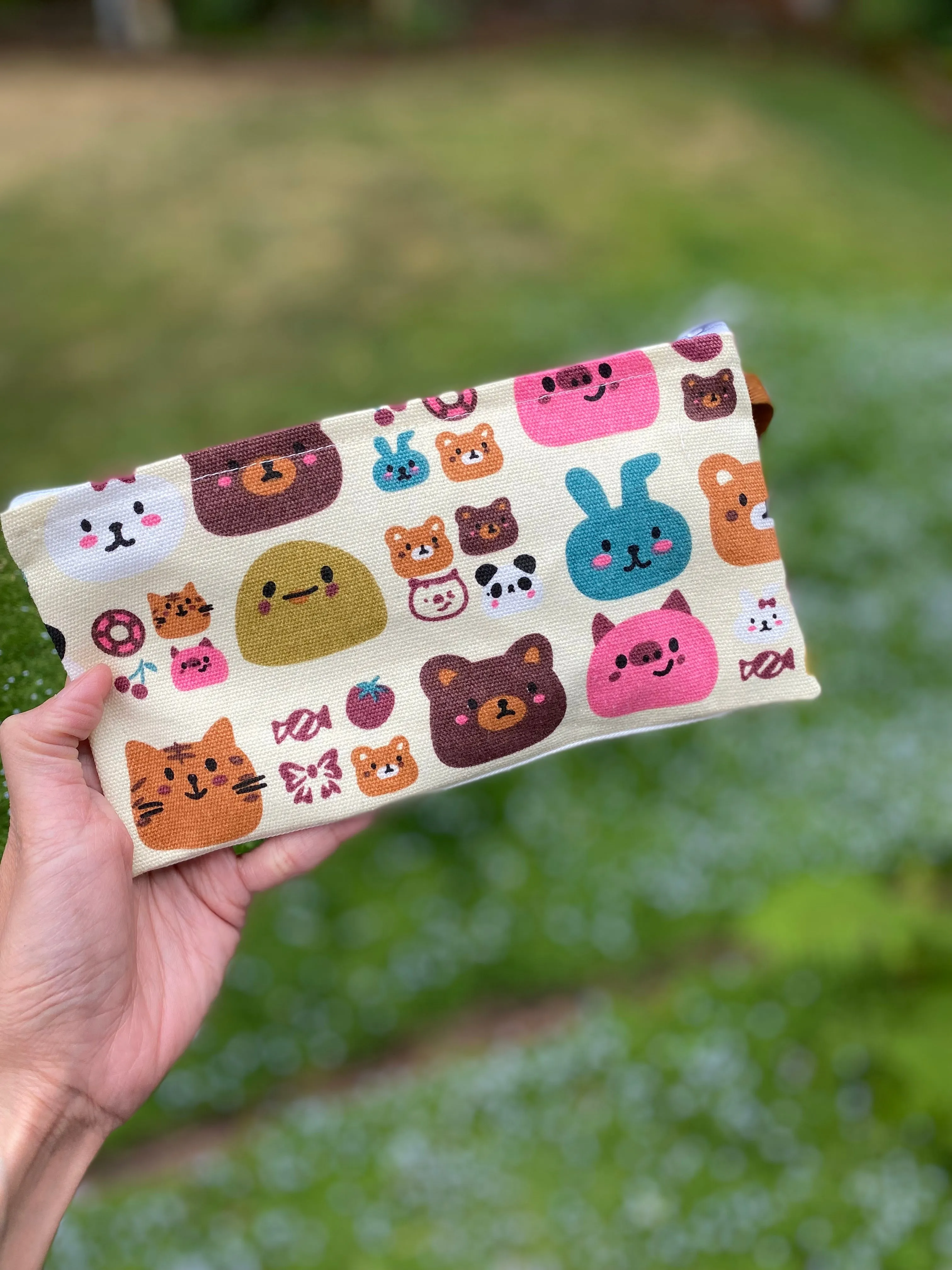 Large Handmade Cute Make Up/ Pencil Pouch with Wrist Strap