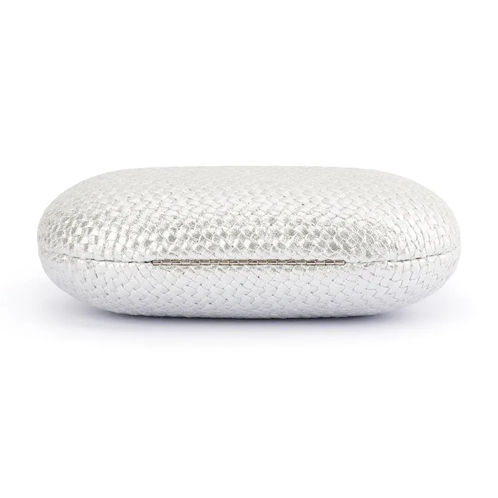 Lucia Woven Oval Clutch (Silver)