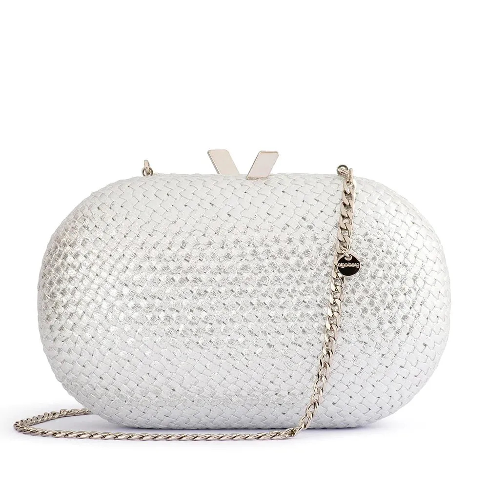 Lucia Woven Oval Clutch (Silver)