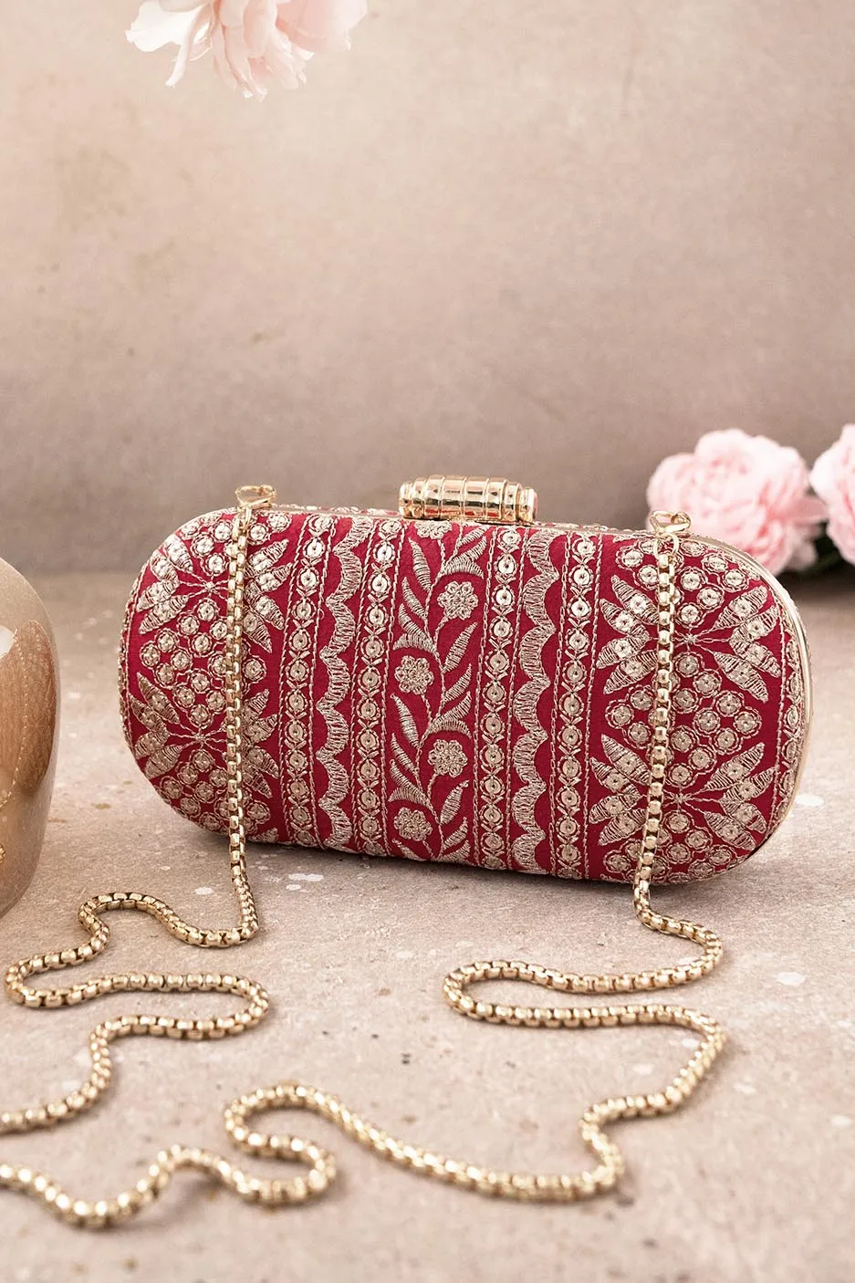 Mirai Embroidered Clutch - Red