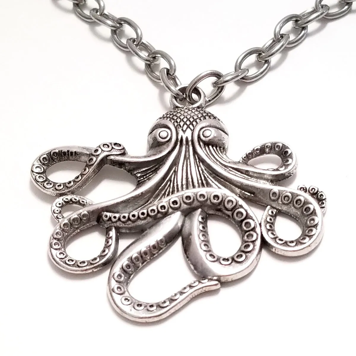 Octopus Pendant, Extra Large, Antique Silver, Lead Free, Nickel Free, 55x58mm, Lot Size 5 Pendants, #2028 AS