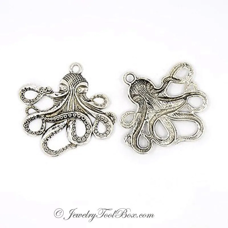 Octopus Pendant, Extra Large, Antique Silver, Lead Free, Nickel Free, 55x58mm, Lot Size 5 Pendants, #2028 AS