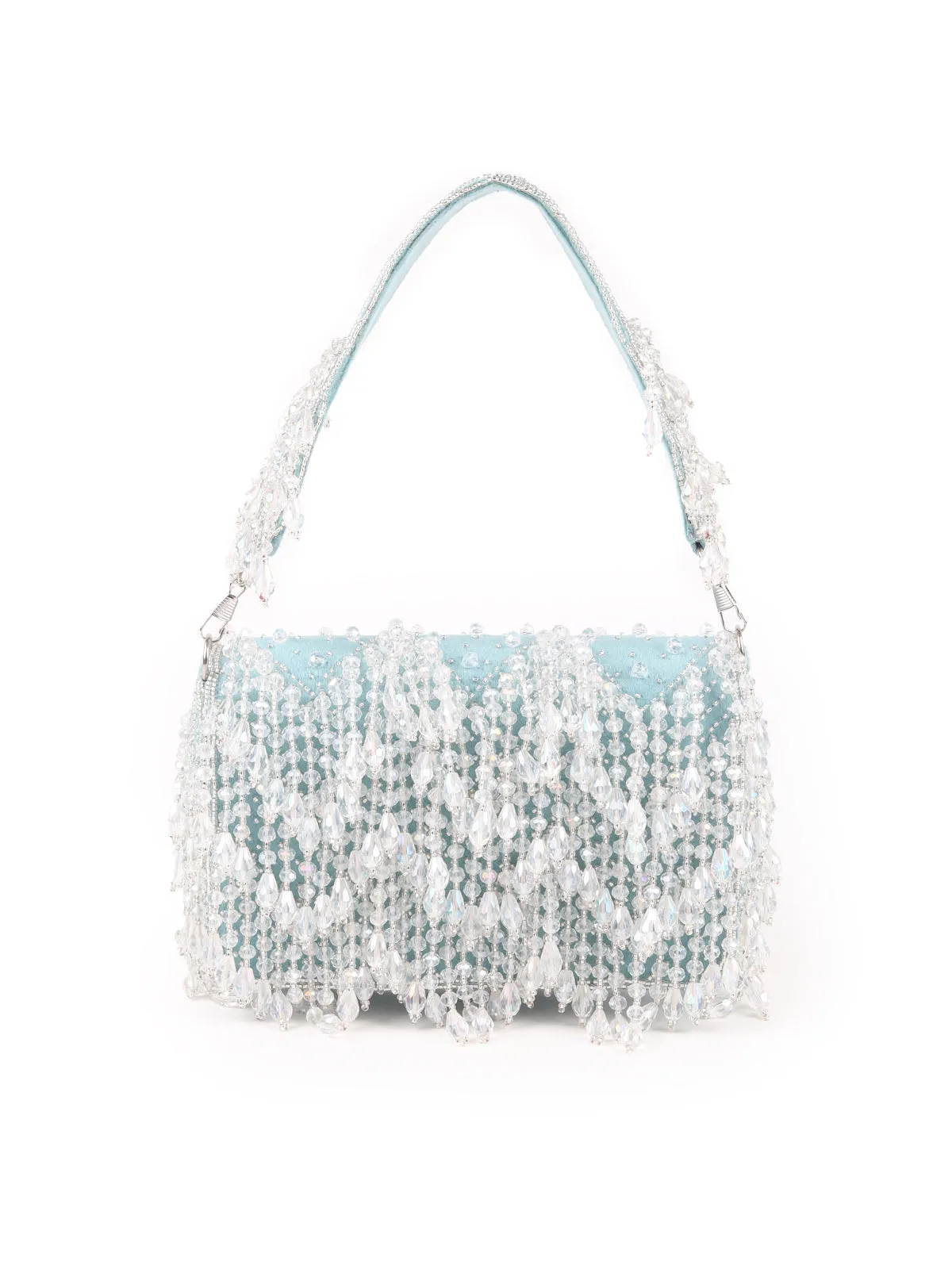 Odette Sea Green Tassels Embellished Clutch Bag For Women