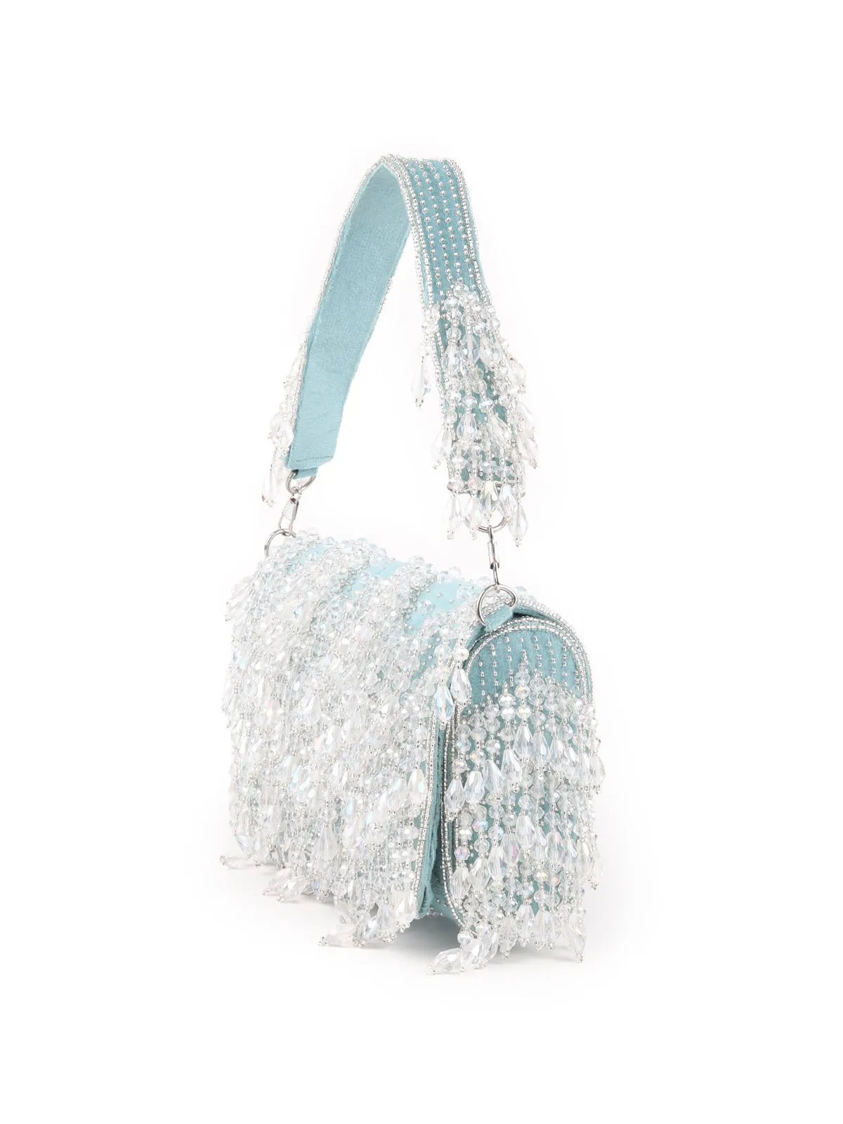 Odette Sea Green Tassels Embellished Clutch Bag For Women