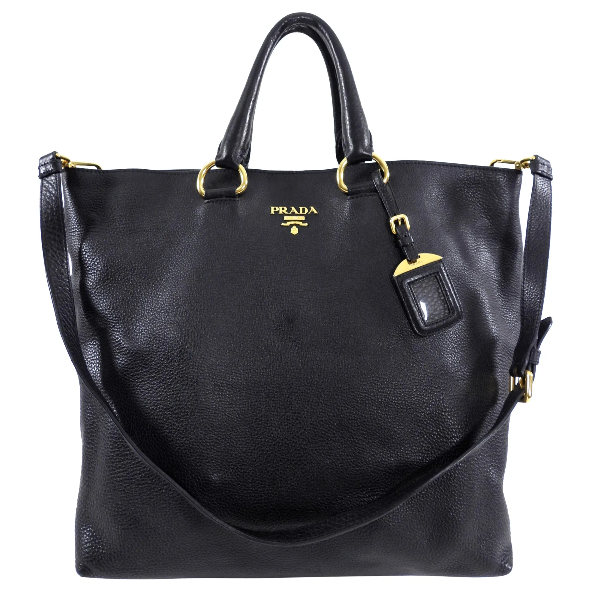 Prada Black Daino Leather Two Way Tote Bag