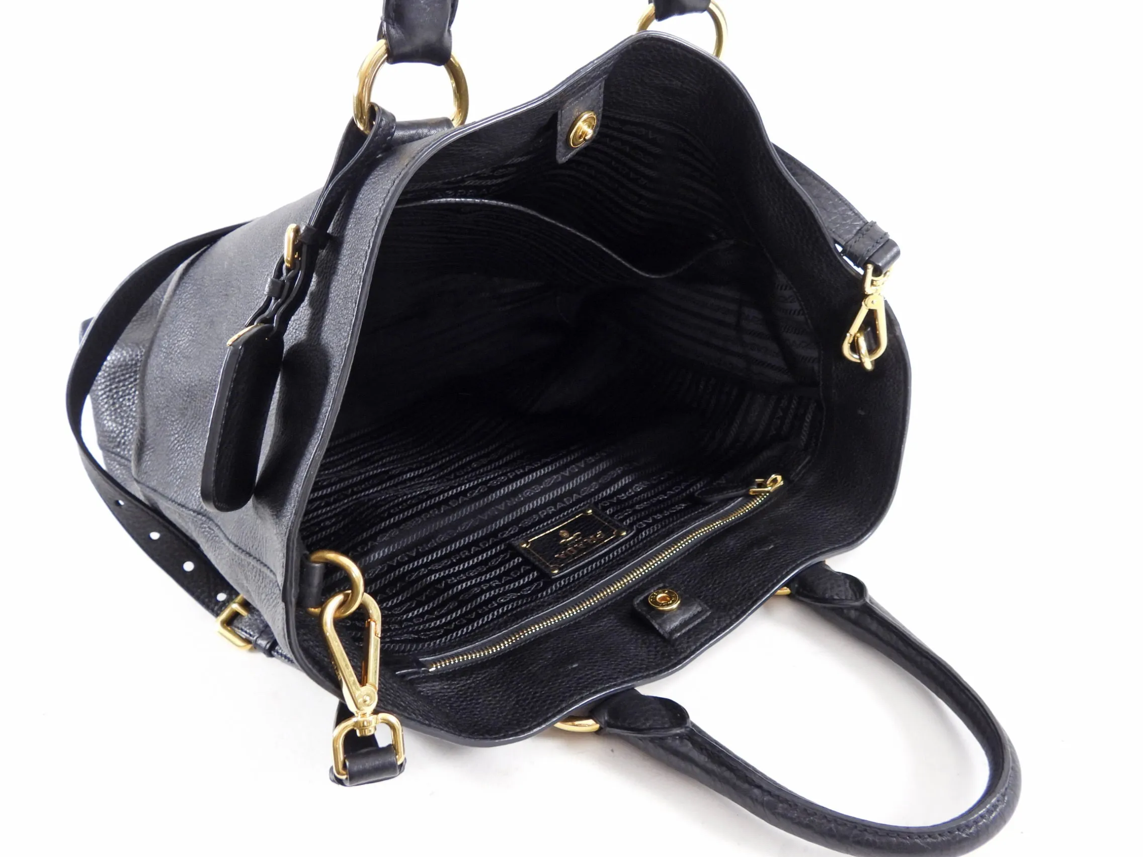 Prada Black Daino Leather Two Way Tote Bag